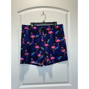 NWT Brisira Blue Flamingo Print Swim Trunks Size XL